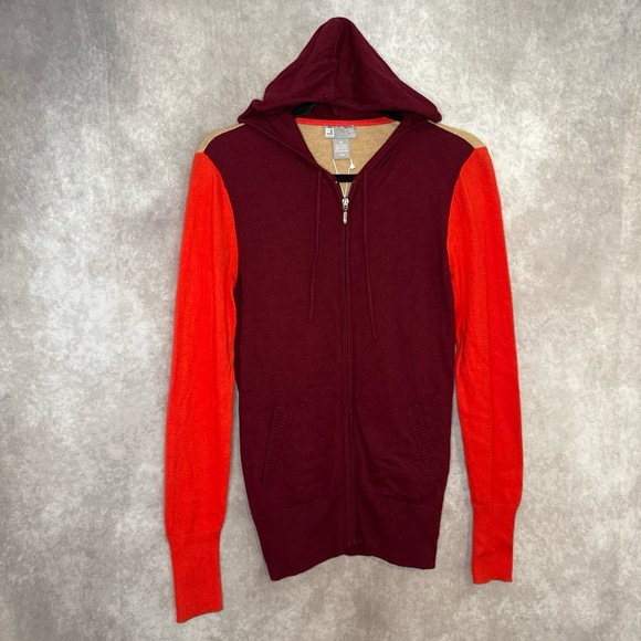NWT JCP JCPenney Cashmere Blend Lightweight Hoodie Womens Medium Maroon VT - Picture 1 of 7